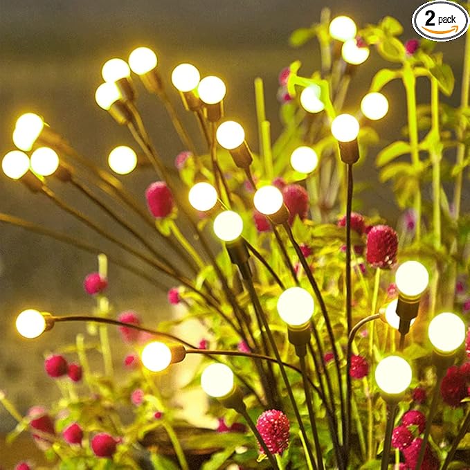 Garden Firefly Lights Solar ,2 Pack 6 LEDs Solar Powered Swaying Outdoor Lights Waterproof,Landscape Yard Patio Pathway Garden Decor,Warm White