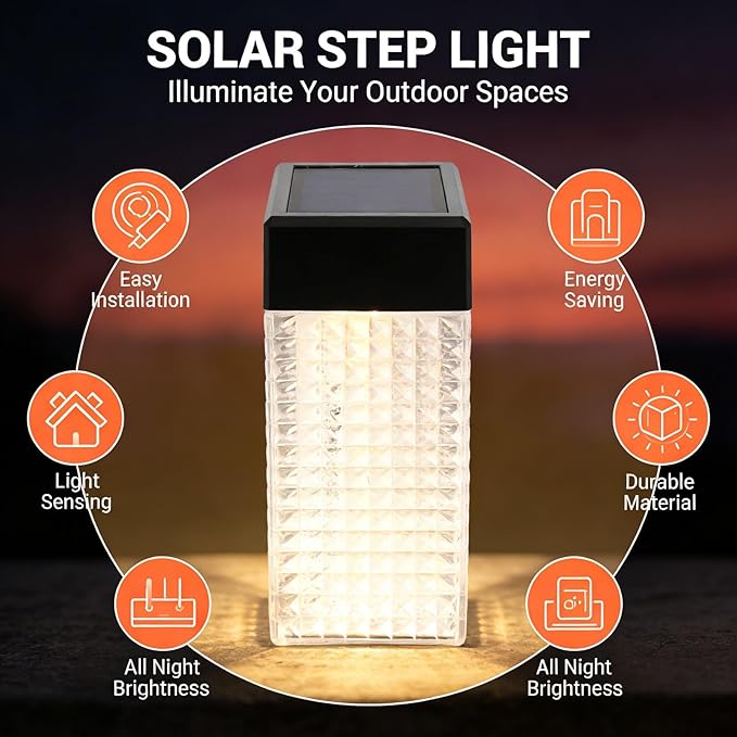 LED Solar Step Light, L Shape, Warm and RGB Color Temperature, Solar Pathway Light - IP65 Waterproof Design, Monocrystalline Charging, Garden Deck Safety Lighting