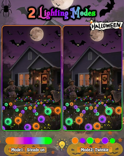 Solar Halloween Eyeball Lights Outdoor, 8Pack 48LED Purple Orange and Green Waterproof Eyeball Swaying Firefly Lights, Solar Halloween Pathway Light for Garden,Yard, Party, Halloween Decorations