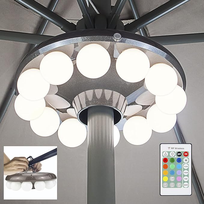 LUXSWAY Patio Umbrella Lights Battery Operated,12 Color Changing Outdoor Umbrella Light for Pole with Remote,48 | Lumora
