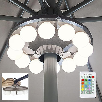 LUXSWAY Patio Umbrella Lights Battery Operated,12 Color Changing Outdoor Umbrella Light for Pole with Remote,48 LEDs,4 Modes,4 Timer Setting,10 Inch Camping Hanging Lights