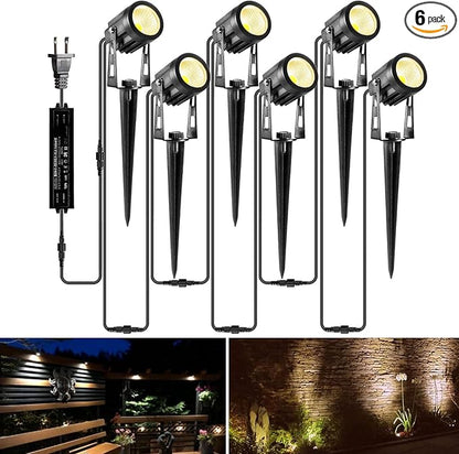 ALOVECO Landscape Lighting 1800LM 12V Low Voltage Landscape Lights Kit with Transformer and 69FT Cable IP65 Waterproof LED Uplighting Outdoor Spotlights for Yard House Tree Garden 6 Pack Warm White