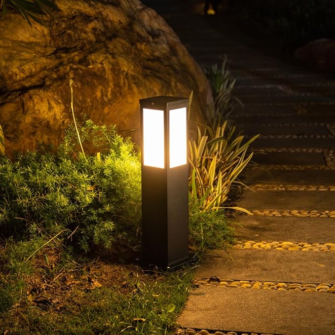 Solar Landscape Path Light Iron Housing Pathway Light 3W Luxury LED Bollard Lighting Fixture IP65 Waterproof Garden Floor Lamp Outdoor Walkway Lights for Lawn Courtyard Driveway Decoration