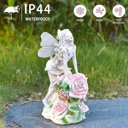 Solar Garden Statues Lights, Flower Fairy Figurine Lights Landscape Light, Resin Angel Figurines for Art Decor, Outdoor Lawn Decor Gifts Garden Figurine for Yard Lawn Patio Balcony (Flower Fairy)