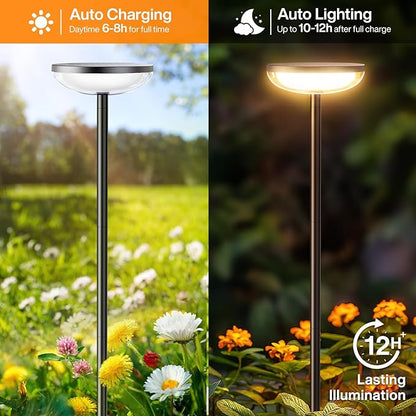 Tall Solar Pathway Lights Outdoor, 2 Pack Solar Garden Lights Outdoor Waterproof Bright Up to 12 Hrs, Round Garden Light for Yard Flower Bed Patio Path Walkway Driveway Outside Decor