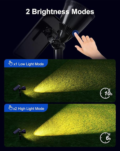 2 Pack Outdoor Solar Powered Spot Lights Waterproof Bright LED Spotlights Outside Uplighting for Yard Flag, Tree, Lawn, Garden, Backyard, House, Driveway, Super Focused Lens Spotlights, Warm White