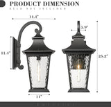 Emliviar 25 Inch Exterior Lighting Fixture, Black Outside Lights for House, Outdoor Wall Lantern with Water Ripple | Lumora