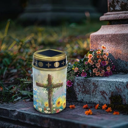 Cross Pattern Solar Light Outdoor Solar Garden Lights Cemetery Solar Light for Grave Memorial Solar Light Cemetery Decoration for Grave LED Solar Lights Outdoor