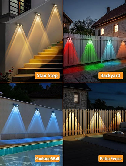 GBEAST Solar Fence Lights Outdoor, RGB 8 Colors & Warm White, Bright Led Fence Lights Outdoor Waterproof Dusk to Dawn Solar Deck Light for Backyard/Railing/Wall/Step/Patio/Porch (12 Pack)