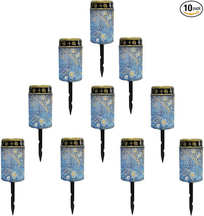 Blue Bling Flower Solar Garden Lights Outdoor LED Lantern Pathway Stake Lights Solar Waterproof Solar-Powered Fairy Lights for Outside Landscape Lighting,Wall Light Auto On/Off