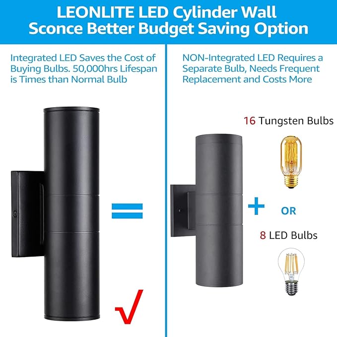 LEONLITE Integrated LED Cylinder Up Down Wall Light Outdoor, 100V-277V Aluminum Waterproof High-end Wall Sconce in | Lumora