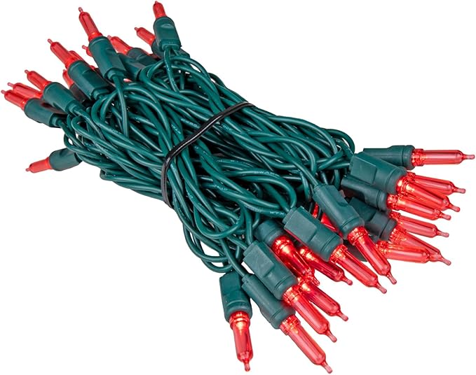 Novelty Lights Vintage Style T5 Red LED Christmas Lights, 11.5 Feet Green Wire String of 35 Mini Bulbs, UL Listed Indoor/Outdoor Tree Lighting