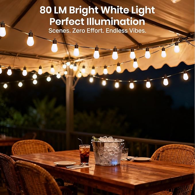 Smart Outdoor String Lights, 50FT RGB+IC & Warm White Christmas Outdoor Lights with 20 LED Dimmable Bulbs, String Lights with APP Control&Remote, IP65 Waterproof, 210 Modes for Christmas Patio,Balcony