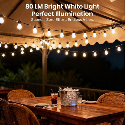 Smart Outdoor String Lights, 50FT RGB+IC & Warm White Christmas Outdoor Lights with 20 LED Dimmable Bulbs, String Lights with APP Control&Remote, IP65 Waterproof, 210 Modes for Christmas Patio,Balcony