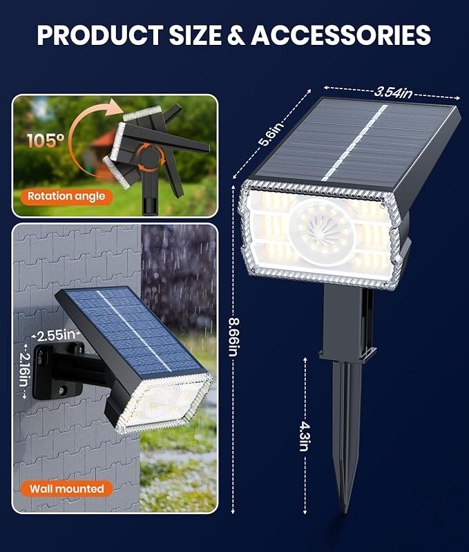 8-Pack Solar Spot Lights Outdoor Waterproof IP67, 3 Color Modes (Warm/Cool White/Hybrid) & 3 Lighting Modes, 105° | Lumora