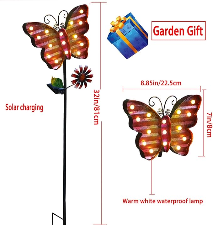Solar Garden Stake Lights, , Waterproof Outdoor Butterfly Lights Gifts for Women Mum and Metal Bird Decorative LED Lanterns for Yard, Patio (Butterfly)