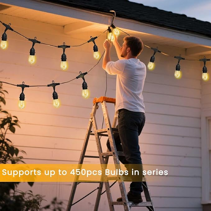 Outdoor String Lights 105FT Patio Lights with 33+2 LED S14 Shatterproof Edison Bulbs, Patio String Lights for Bistro,Cafe,Garden, Backyard,Porch,Pergola,Bistro