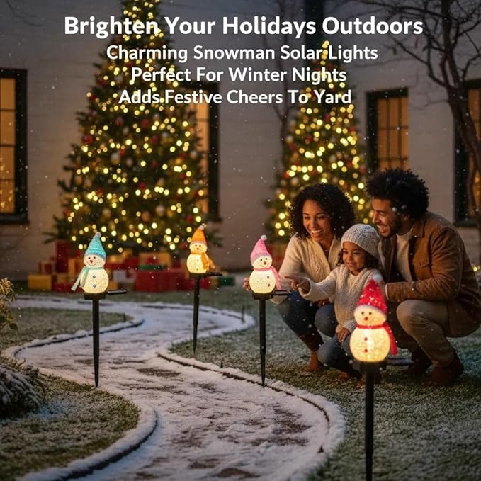 Solar Christmas Pathway Lights Outdoor Decoations, 4 Color Waterproof Snowman Stake Solar Garden Lights, Yard Lawn Walkway Landscape Patio Christmas Decorations Outdoor LED Lights