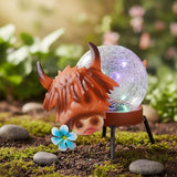 Solar Lights Outdoor Highland Cow Decor with Crackle Glass Globe Lights - Cute Metal Cow - Garden Figurine Light | Lumora