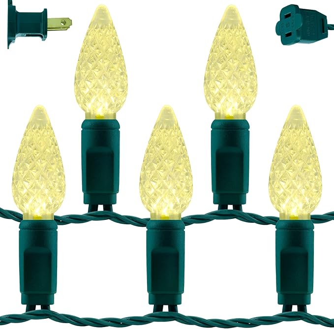 YULETIME Warm White C6 Strawberry LED Christmas Lights, 33 ft 100 Count 4" Spacing One-Piece High Waterproof UL | Lumora
