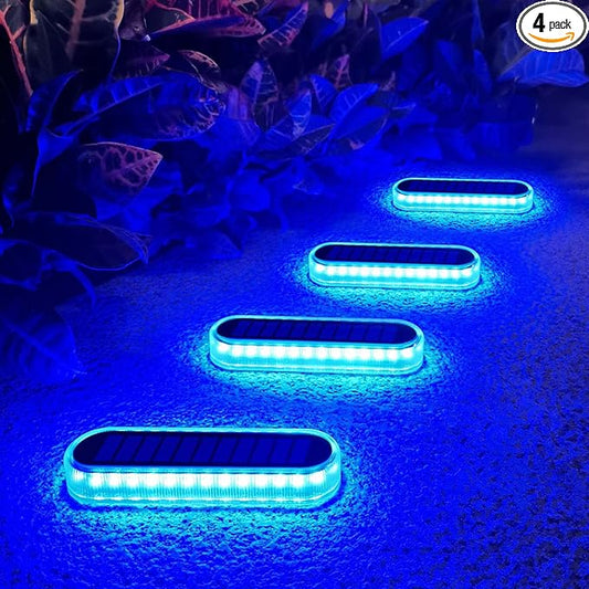 Lacasa Solar Deck Lights, 4 Pack 40LM Solar Powered Step Lights Blue Light, LED Dock Light Outdoor In-Ground Lights IP68 Waterproof Auto ON/Off for Garden Stairs Driveway Pathway Lighting