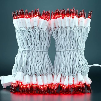 YULETIME 200 Red Christmas Lights, Pack of 2 Sets 33 Feet 100 Count UL Certified Incandescent String Lights (Red - White Wire)