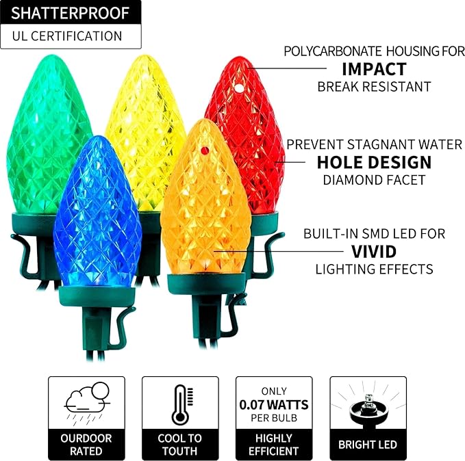 Minetom C9 LED Christmas Lights Outdoor, 81 Feet 100 LED String Light with Timer & 8 Lighting Mode, Waterproof | Lumora