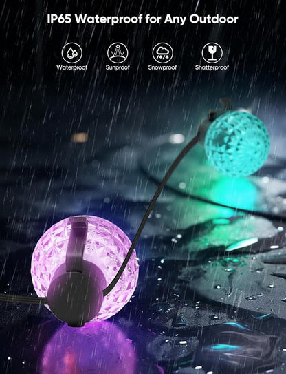 Outdoor String Lights 50FT, 25 Dimmable Color Changing LED Patio Lights with 54 Scene Modes, Warm White LED Bulbs for Outside, Christmas, Work with Alexa, Google, APP Control, IP65 Waterproof