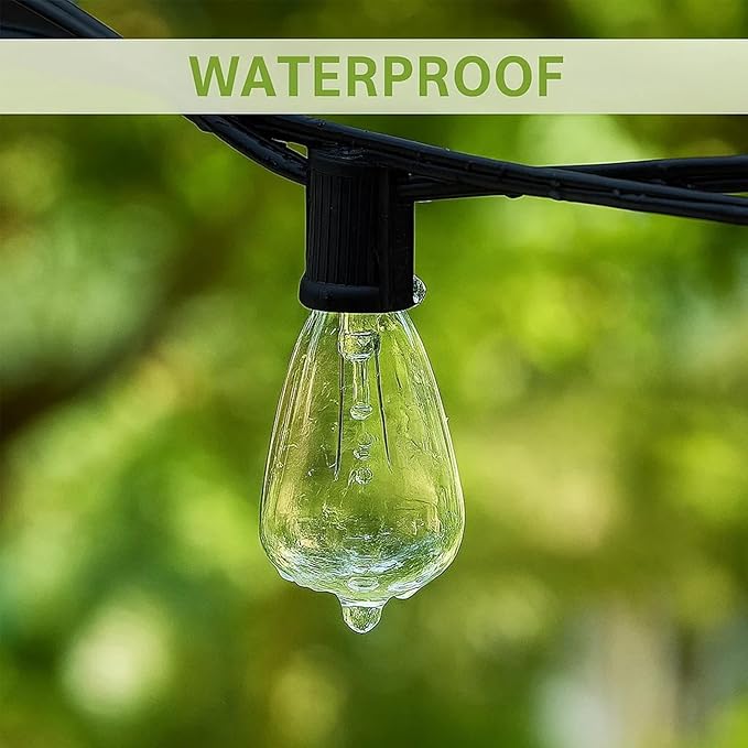 10Ft Outdoor String Lights,Black Edison String Lights with 11 Clear Edison Bulbs (1 Spare) UL Listed,Hanging Lights | Lumora