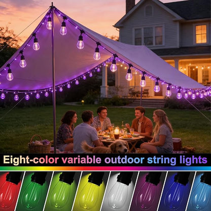 Outdoor String Lights Waterproof - 24FT Color Changing Led Outside Patio Light with 12 Bulbs, Remote Control RGBW Outside Lights for House Yard Party Balcony Bistro Backyard Decor