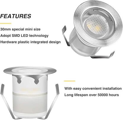 Low Voltage LED Recessed Deck Lighting Kit,Stainless Steel Waterproof Recessed Wood Decking Stairs Garden Yard Patio Decor Lamp Outdoor Warm White LED Lighting, Pack of 10