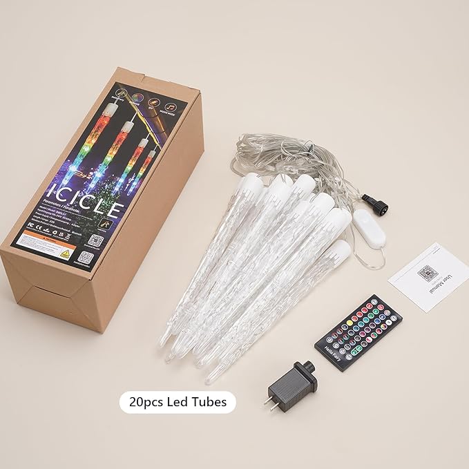 Smart Icicle Lights Outdoor Waterproof, 33FT 20Tubes 100LEDs Christmas Lights, Remote & App Control with 16 Millions Colors and 105 Color Modes, for Holiday,Roof,Tree,Patio,Xmas Decor
