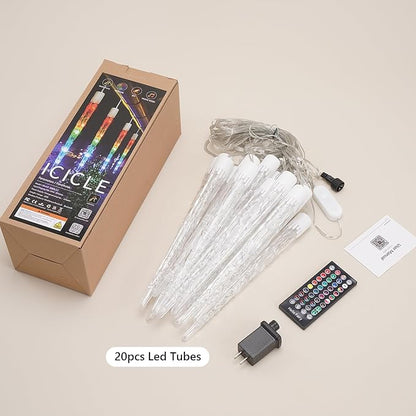 Smart Icicle Lights Outdoor Waterproof, 33FT 20Tubes 100LEDs Christmas Lights, Remote & App Control with 16 Millions Colors and 105 Color Modes, for Holiday,Roof,Tree,Patio,Xmas Decor