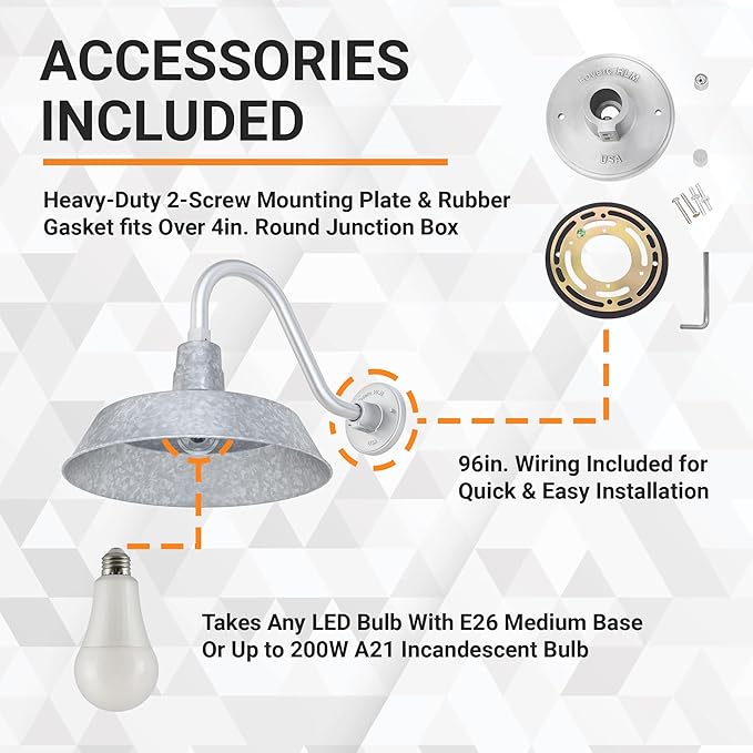 14in. Galvanized Finish Outdoor Gooseneck Barn Light Fixture with 14.5 in. Long Extension Arm - Wall Sconce | Lumora