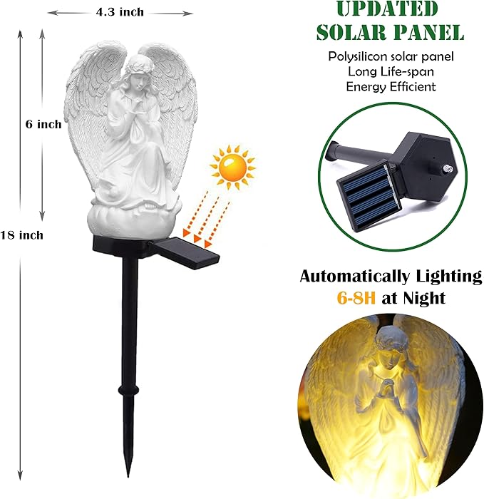 Angel Solar Lights Outdoor Garden Waterproof Decorative Stake Light for Yard Patio Pathway Lawn Ornaments Garden Decor Christian Christmas Decorations Gifts