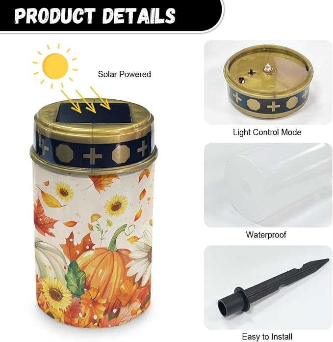 Autumn Fall Pumpkin Outdoor Solar Lights,Solar Stake Lights Waterproof Solar Garden Lights Landscape Lighting Solar Pathway Lights Solar Lantern Outdoor Powered-Warm White