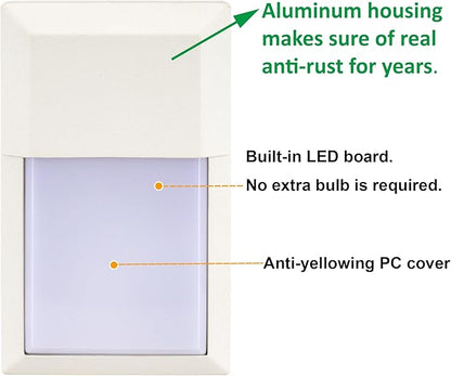 LIT-PaTH Outdoor Sconce Wall Light, LED Wall Lantern, Porch Lighting Fixture, 3000K 12W 1000 Lumens, Aluminum Housing Plus PC, White Finish, 1-Pack