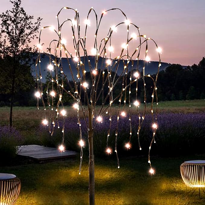 FUCHSUN 4.6 FT 200 LED Solar Lighted Willow Tree Outdoor, Light Up Weeping Willow Tree Garden Pathway Lights | Lumora