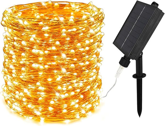 Solar String Lights for Outside,100FT 300 LEDs Solar Fairy Lights,Waterproof 8 Modes Button Outdoor String Light for Patio Garden Backyard Tree Wedding Christmas,Copper Wire,Warm White