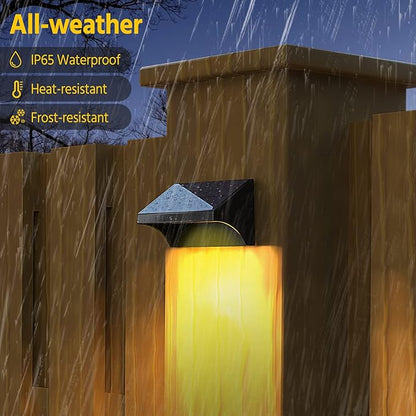 NIORSUN Outdoor Fence Lights, 16 Pack Waterproof LED Solar Fence Lights with 1500mAh Battery, Warm White/Cool White/RGB, Easy-to-Install Wall Light for Deck, Patio, Railing, Stairs, Backyard – Black