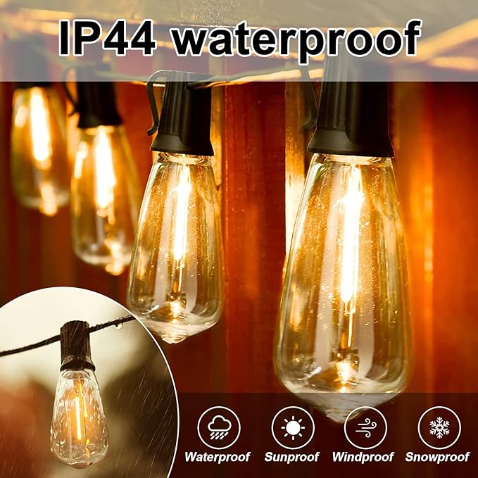 Outdoor LED String Lights 20Ft ST40 Outdoor Patio String Lights with 22 Shatterproof Edison Style LED Bulbs, Hanging Backyard Lights Waterproof UL Listed for Garden Bistro Porch Wedding Decor-Black