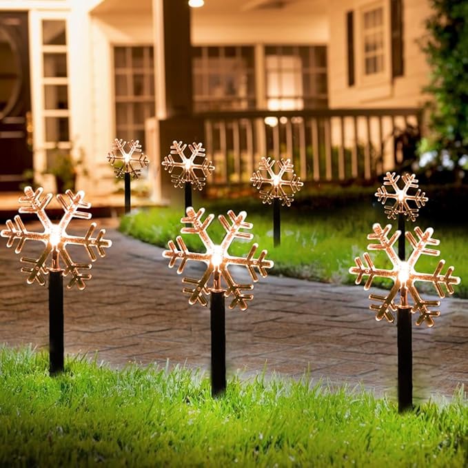 FUCHSUN 5 Pack Solar Garden Lights Outdoor, Pathway Backyard Walkway Lights Solar Powered Waterproof, LED Yard Decorative for Patio Path Landscape Outside (Snowflakes)