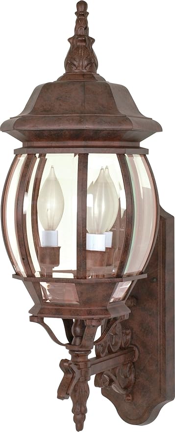 Nuvo Lighting 60/889 Arm Up Wall Lantern with Clear Beveled Panels, Old Bronze, Large | Lumora