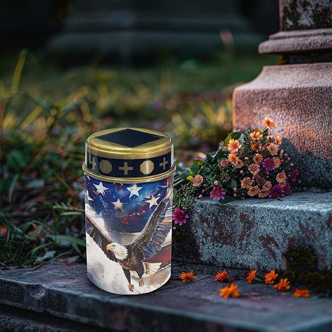 American Flag Eagle Cemetery Cross Solar Lights Solar Light Outdoor for Cemetery, LED Waterproof Solar Lights for Garden, Balcony, Yard, Memorial Gifts