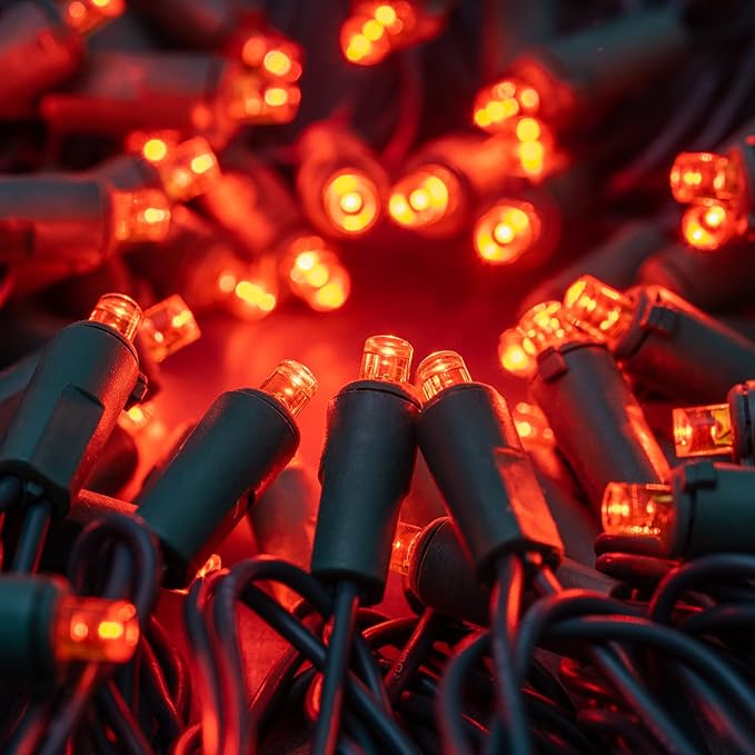 YULETIME 200 Orange Wide Angle LED Christmas Lights, 66 Feet Green Wire UL Certified 5mm Holiday String Light Set (Orange)