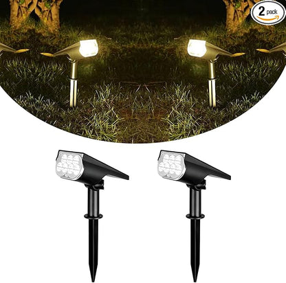 Solar Spot Lights Outdoor, 2 Pack 300LM IP65 Waterproof Solar Landscape Lights with 2000mAh Battery for Pathway, Garden, Yard, Patio（Warm White）