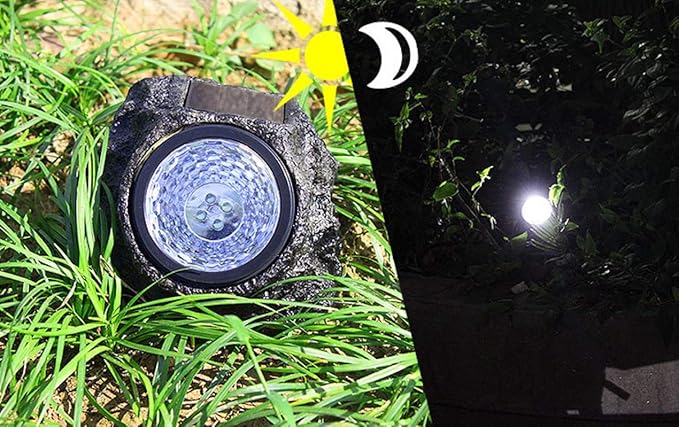 Solar Powered Rock Lights Outdoor Solar Garden Rock Light Outdoor 4LED Solar Powered Rock Stone Spotlight for Gardens Pathway Patio Yard Driveway Tree Pool Porch Deck Landscape,2 Pack