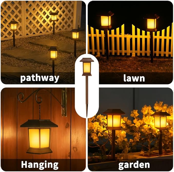 6Pack Solar Pathway Lights Outdoor with Flickering Flame, IP65 Waterproof, Solar Flame Lights with Hook, Upgraded | Lumora