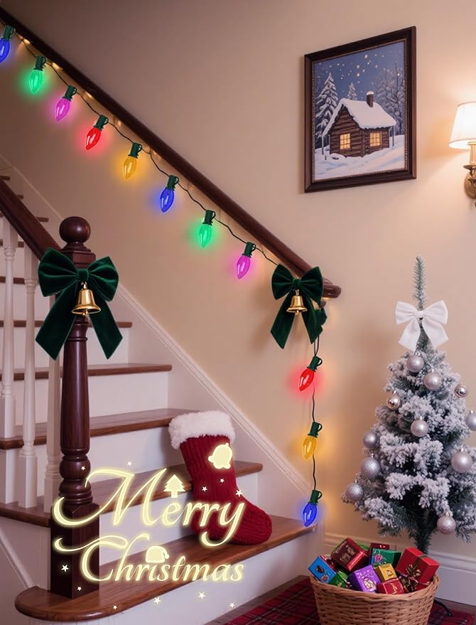 Outdoor C9 Multicolor Christmas Lights, 25Ft Vintage Christmas Lights with 27 LED C9 Bulbs, Extendable Plug in | Lumora