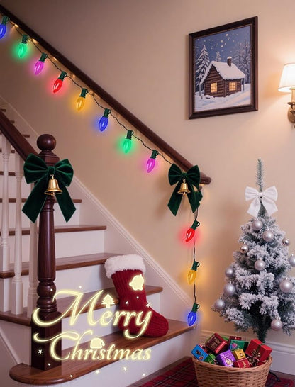 Outdoor C9 Multicolor Christmas Lights, 25Ft Vintage Christmas Lights with 27 LED C9 Bulbs, Extendable Plug in String Lights for Tree Patio Wedding Outdoor Indoor Christmas Decorations